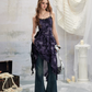 Grunge Style Purple Tie-Dye Cami Dress With Tiered Skirt And Layered Design R9306