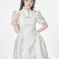 White Qipao Style Mini Dress with Mandarin Collar, Puff Short Sleeves and Ruffle Hem R9273