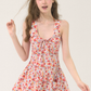 Red Floral Halter Mini Dress With Bow Detail And Flounce Skirt R9281