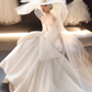 White strapless slim waist sexy satin long dress bridal gown R6027