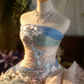 Light blue strapless, waist-cinched ball gown with a puffy skirt; bridal gown R7278