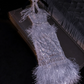 Gray-blue halter-neck fitted long ball gown R8792