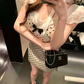 Retro Polka Dot Bodycon Mini Dress with Lace Trim R9164