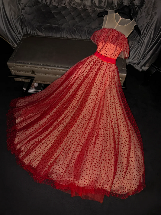 Red round neck sleeveless fitted waist long elegant ball gown/bridal dress R8762