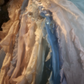 Light blue strapless, waist-cinched ball gown with a puffy skirt; bridal gown R7278