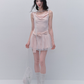 Pink Off The Shoulder Mini Dress Women With Lace Choker And Tulle Skirt R9443