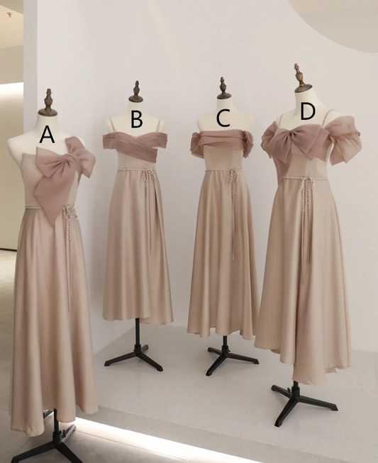 Champagne Pink Satin Waist-Cinching Fitted Ball Gown, Bridesmaid Dress R5967