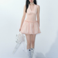 Y2K Style Light Pink Striped Halter Dress High Waist Slim Fit Party Dress R9353