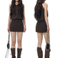 Brown Striped Sleeveless Shirt Dress, Sweet Style With Lace Trim And Belted Waist R9379