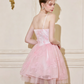 Corset Style Pink Floral Tulle Dress with Spaghetti Straps R9209