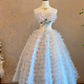 Light blue strapless, fitted waist, tulle skirt ball gown R7238