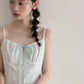 White Floral Cami Dress with Light Blue Tie Front and Elastic Waist R9176