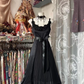 Black halter-neck A-line midi ball gown R7444