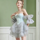 Coquette Off-Shoulder Tiered Mini Dress with Heart Rhinestone Detail R9152