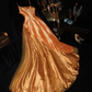 Orange satin halter-neck fitted long ball gown R6845