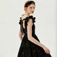 Black Heart Embroidered Mini Dress Women With Ruffled Cap Sleeves R9463