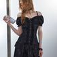 Grunge Goth Black Lace Trim Tiered Dress With Puff Sleeves And Sweetheart Neckline R9316