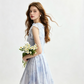 Light Blue Floral Print Mini Dress Women With Ruffle Trim And Bow Detail R9468