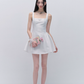 White French Hepburn Style Mini Dress Women With Square Neck And Bow Detail R9411