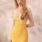 Retro Yellow Halter Mini Dress With Gingham And Polka Dot Patchwork Design R9278