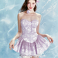 Light Purple Strapless Jacquard Dress with Tiered Tulle Skirt and Bow Detail R9230