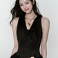 Black Satin Corset Mini Dress Women With Lace Trim And Bow Detail R9432