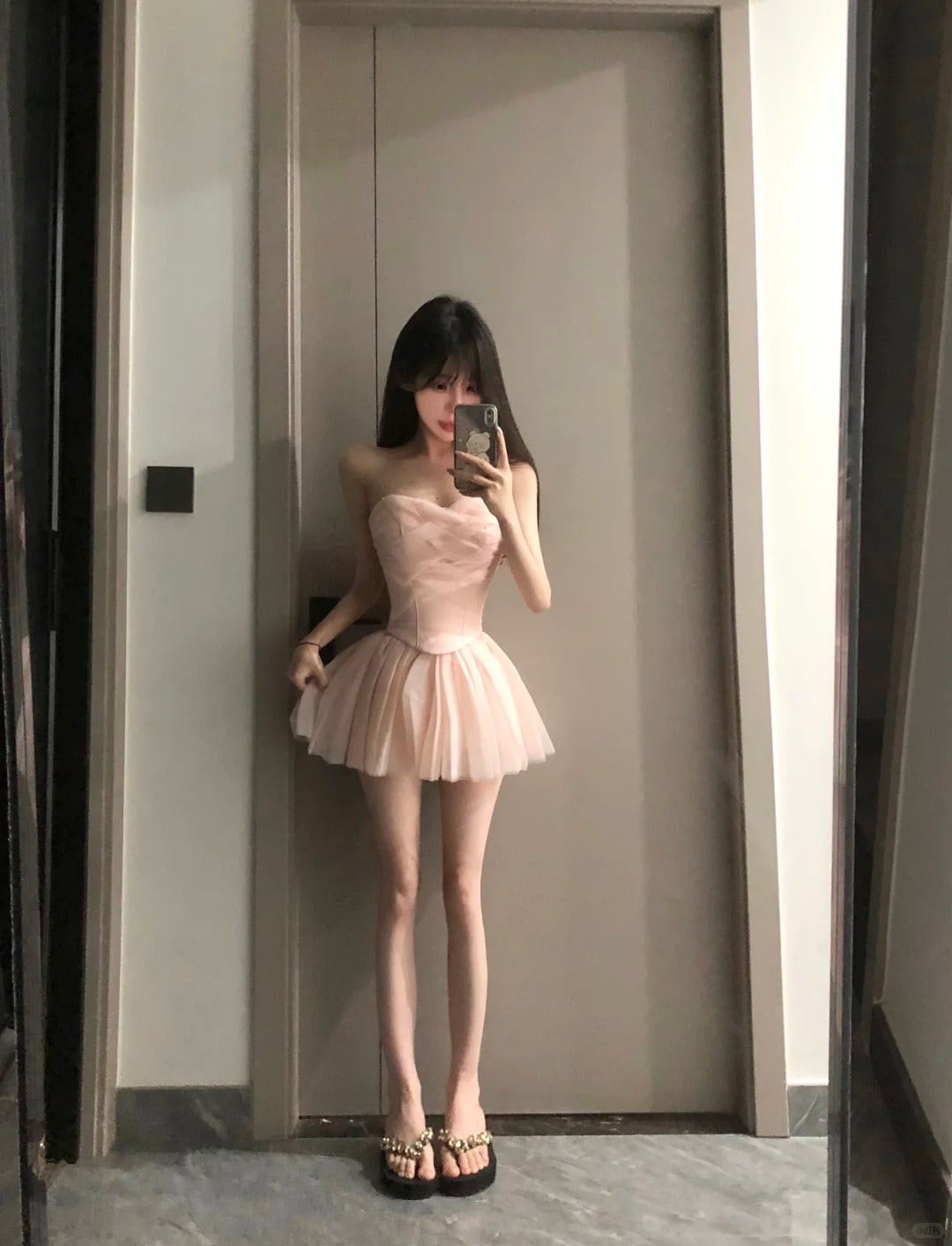 Balletcore Strapless Corset Mini Dress with Ruched Bodice R9143