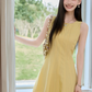 Soft Pastel Yellow Solid Sleeveless Tank Dress Elegant High Waist Flare Short Dress R9343