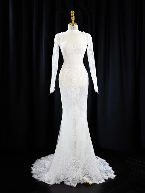 White square neckline, fitted waist, bodycon, sexy long ball gown/bridal dress R8942