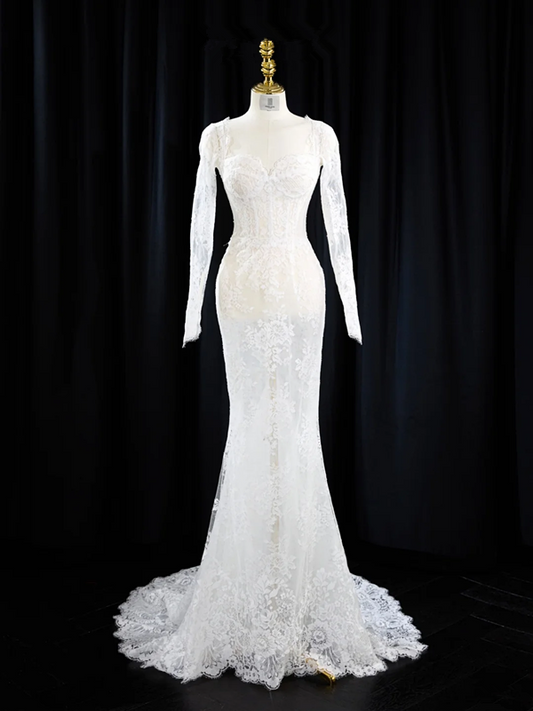 White square neckline, fitted waist, bodycon, sexy long ball gown/bridal dress R8942