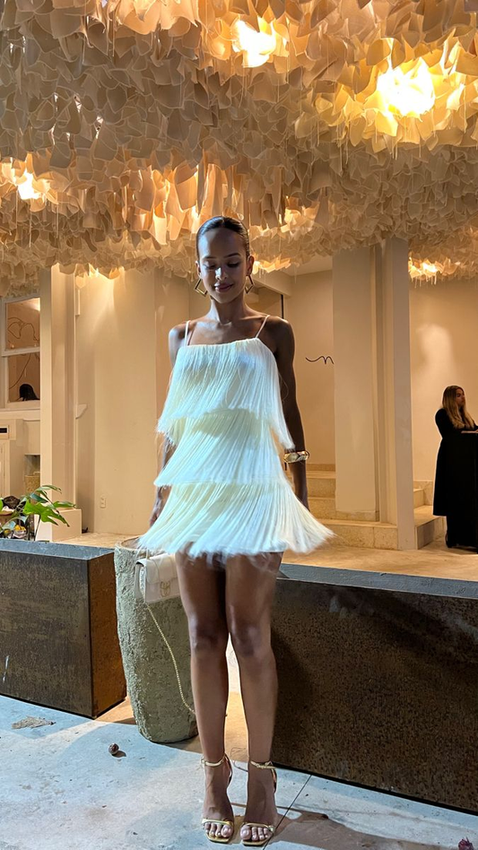 White suspender tassel sexy short skirt homecoming dress R5535