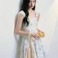 Summer Vacation Style Floral Mini Dress With Lace Trim And Square Neck R9431