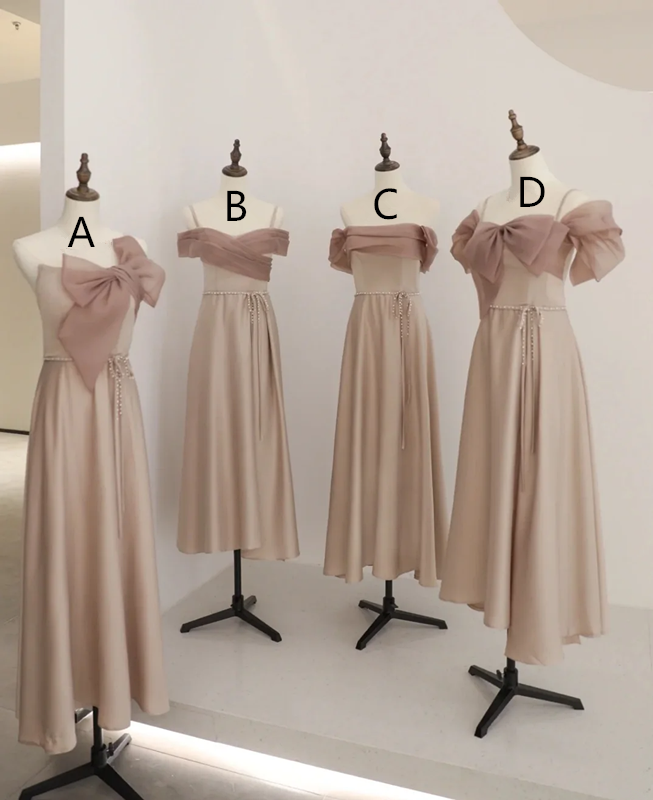 Champagne Pink Satin Waist-Cinching Fitted Ball Gown, Bridesmaid Dress R5967