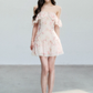 Summer Vacation Style Chiffon Dress With Ruffled Neckline And Fitted Waist R9428