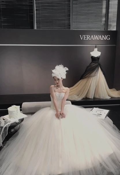 White tube top waist fluffy skirt tulle bridal dress R6047