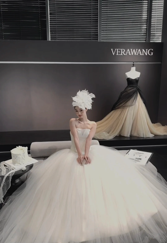 White tube top waist fluffy skirt tulle bridal dress R6047