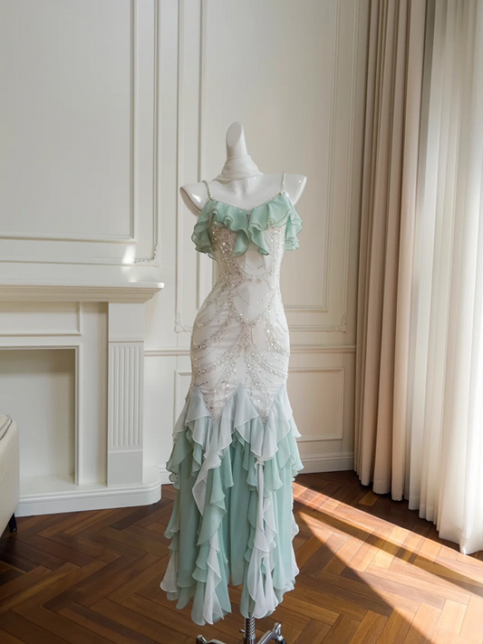 Elegant halter ruffle neckline, slim waist and hip-hugging irregular skirt homecoming dress R5176