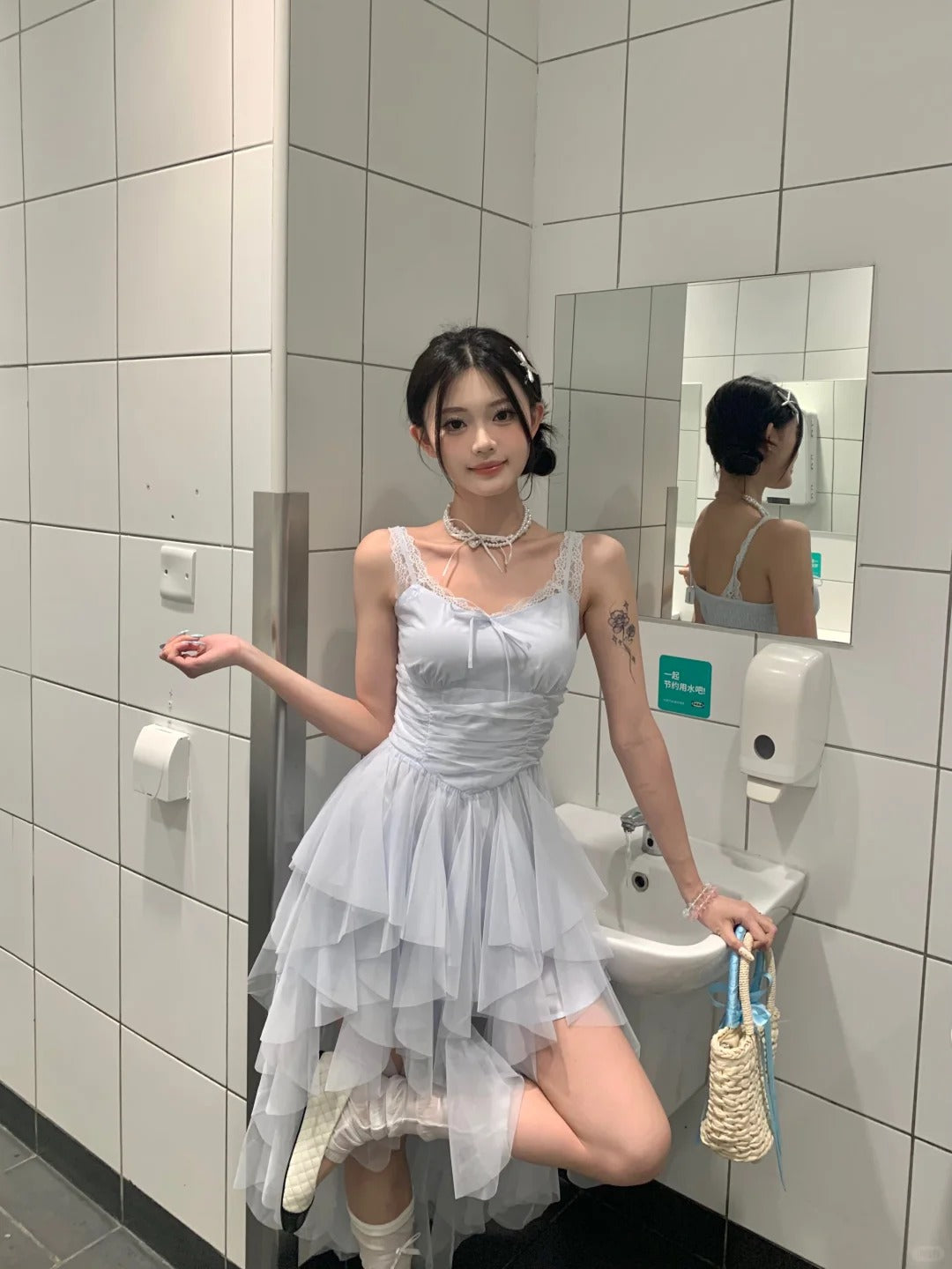 Soft Girl Lace Cami Fairy Dress in Light Blue R9157