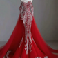 Red Strapless White Embroidered Fitted Waist Mermaid-Length Prom Dress R6486