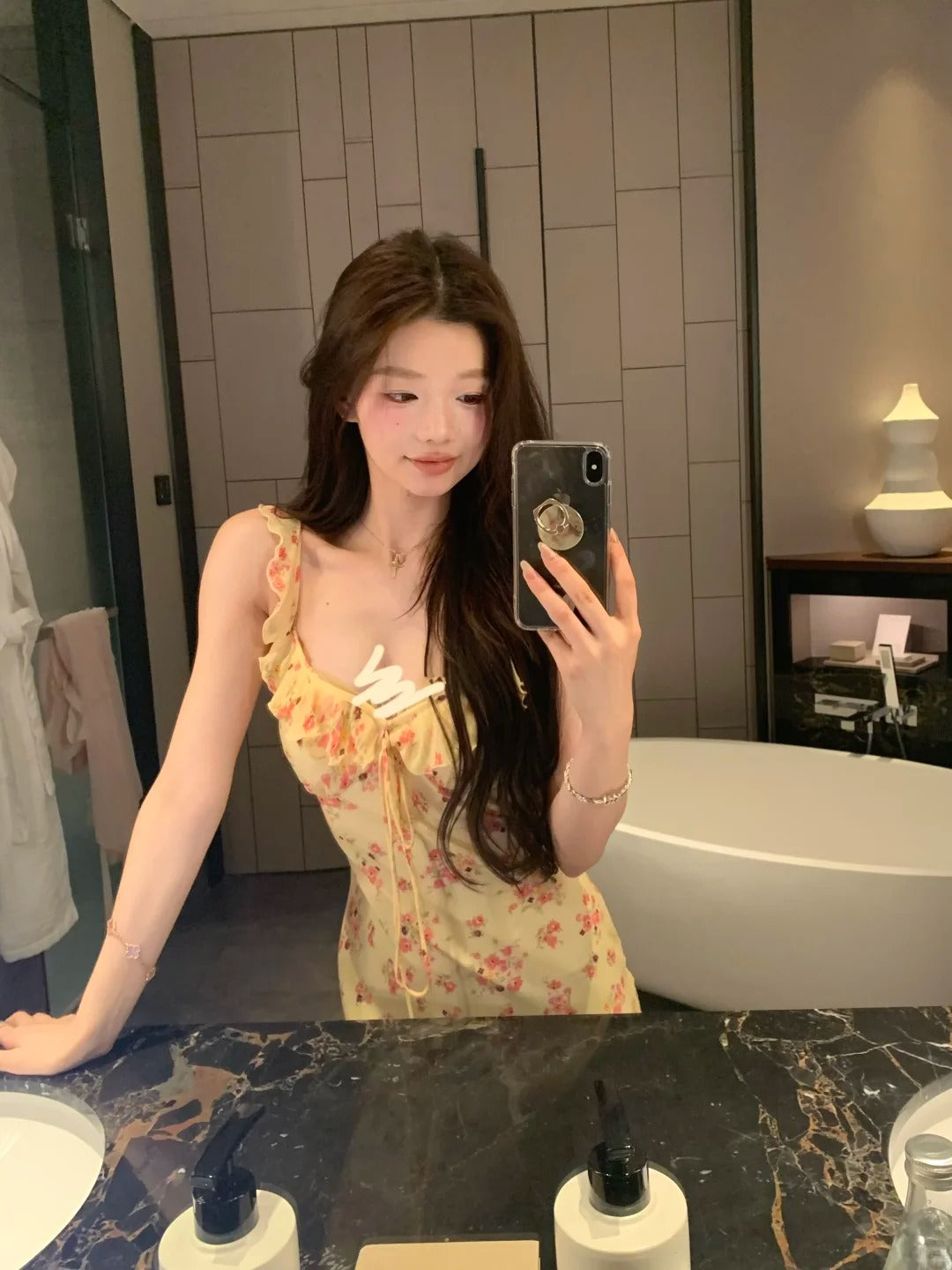 Romantic Yellow Floral Bodycon Dress R9120