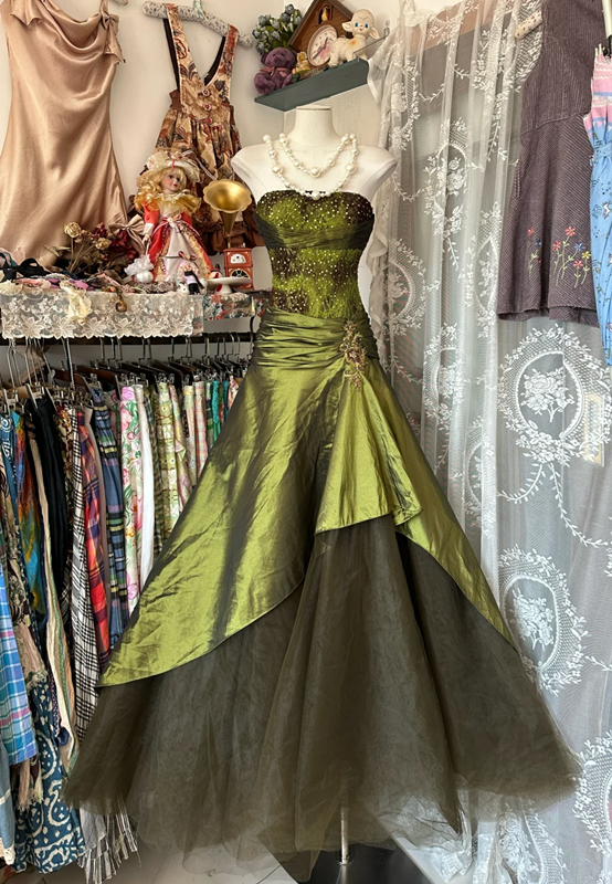 Dark green strapless A-line long ball gown R6326