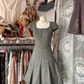 Grey square neckline fitted waist short ball gown R7558