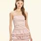 Pink Satin Cami Mini Dress With Bow Detail And Tiered Ruffle Skirt R9294