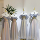 Gray-blue waist-cinched slim-fit A-line ball gown, bridesmaid dress R5927