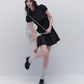 Black Polo Style Mini Dress Women With Puff Sleeves And Smocked Waist R9447