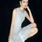 Light Blue Lace Sleeveless Dress with Rhinestone Neckline R9205