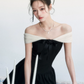 Black And White Off The Shoulder Mini Dress Women With Bow And Rose Detail R9406