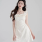 Cream White A-Line Dress, Women's Ruffle Neck Textured Sleeveless Mini Dress R9336