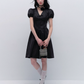 Black Satin V Neck Mini Dress Women With Puff Sleeves And Bow Detail R9437