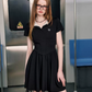 Edgy Coquette Black Short Sleeve Dress With Structured Corset And Flared Skirt R9320